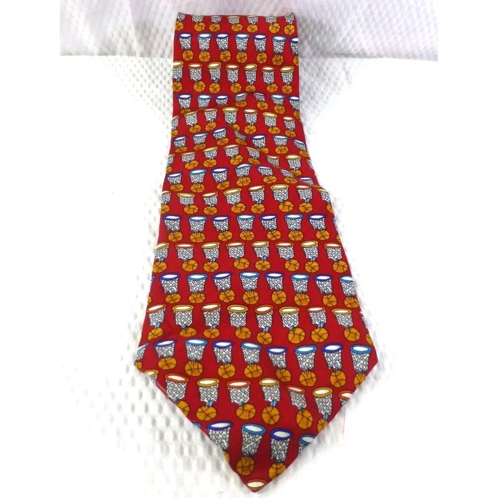 Salant Menswear Save the Children Basketball Hoops Silk Tie Red & Multicolor